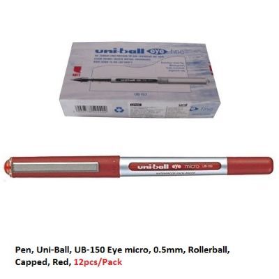قلم، يوني-بول، UB-150 اي ميكرو، 0.5مم، رولربول، بغطاء، احمر، 12حبة/علبة