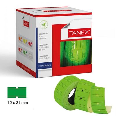 Pricing, TANEX, Price label Roll, 2 lines labeller, Green Neon, 12 Rolls/pack