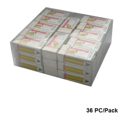 Rubber Eraser, Bruynzeel No. 9424D36, Plain, Medium, White, 36 PC/Pack