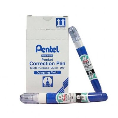 Correction Pen, Fine Point, Pentel ZL62-W,7 ml Roller ball, White, 12 PCS/PACK