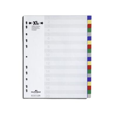 Divider, DURABLE, Color Index Divider, PP- Extrawide, A4, 20 Colors