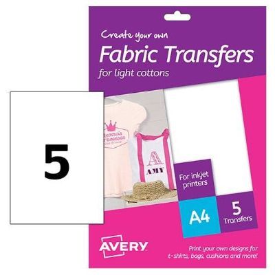 Labels, AVERY, Fabric Transfers For Light cottons, 210 x 297 mm