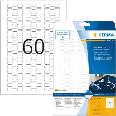 Labels, HERMA 5116, Jewelry labels, 49 x 10 mm, white