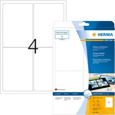 Labels, HERMA 4908, Glossy labels, 139.7 x 96 mm, white