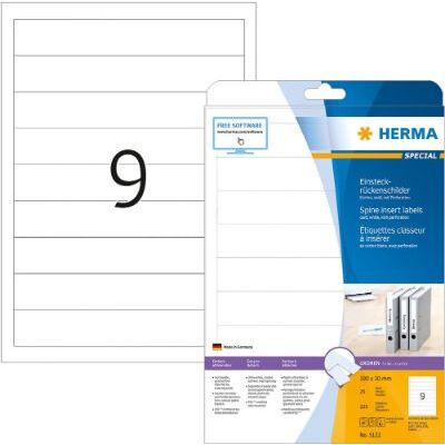 Labels, HERMA 5122, Spine Insert Labels, 190 x 30 mm, white