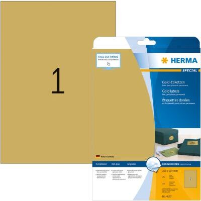 Labels, HERMA 4107, Multi-purpose labels, 210 x 297 mm, Gold