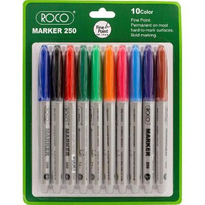 Permanent Marker, ROCO, 250 Fine Tip, 0.5-1.2mm, Assorted Color, 10 PC/Pack