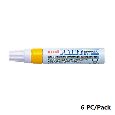 Paint Marker, Uni-Ball, PX-30, Chisel Tip, 4.0 - 8.5mm, Yellow, 6 PC/Pack