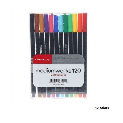 Pen, LiNEPLUS, Meduimworks 120, Fineliner Pen, 0.4-0.7 mm, Assorted Color, 12 Colors