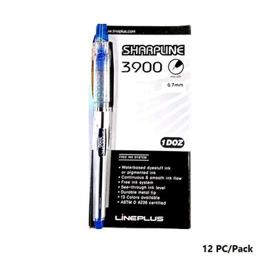 قلم، لاين بلس، شارب لاين 3900، قلم حبر سائل، 0.7 مم، بغطاء، ازرق، 12 حبة/علبة
