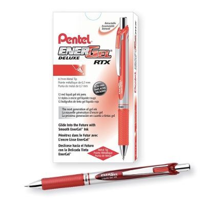 قلم، بنتل، قلم حبر(حبر هلامي سريع الجفاف)، 0.7 مم، ضغاط، احمر، 12حبة/علبة