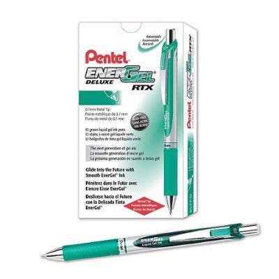 قلم، بنتل، قلم حبر(حبر هلامي سريع الجفاف)، 0.7 مم، ضغاط، اخضر، 12حبة/علبة