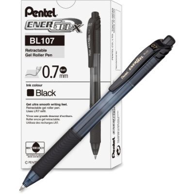 Pen, Pentel, BL107-AH, 0.7mm,Energel X, Retractable, Black, 12 Pcs/Pack