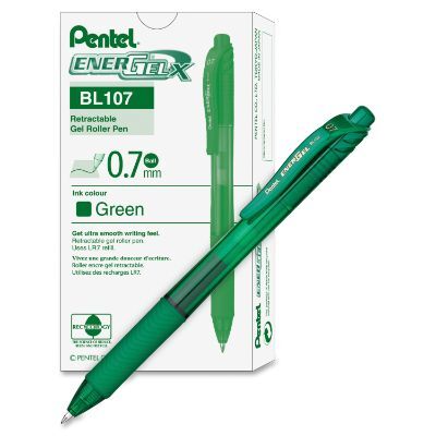 Pen, Pentel, BL107-DH, 0.7mm,Energel X,Retractable, Green, 12 Pcs/Pack