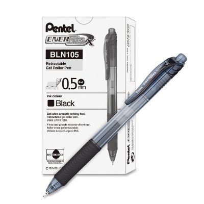 Pen, Pentel, BLN105-AH, 0.5mm, Energel X, Retracatable, Black, 12pcs/Pack