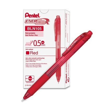 Pen, Pentel, BLN105-BH, 0.5mm, Energel X, Retracatable, Red, 12pcs/Pack