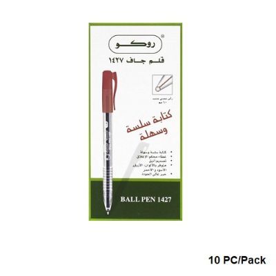 قلم، روكو، قلم جاف 1427، 1.0 مم، بغطاء، احمر، 10حبة/علبة