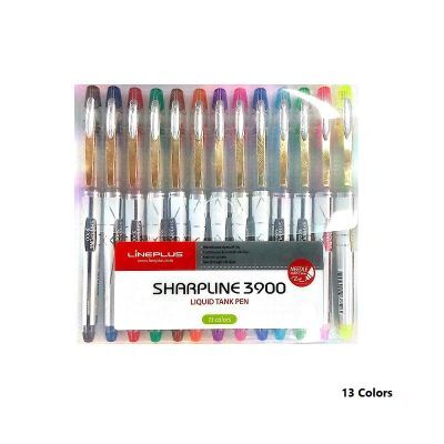 قلم، لاين بلس، شارب لاين 3900، قلم حبر(جل سائل)، 0.5 مم، بغطاء، الوان متنوعة، 13 لون/علبة