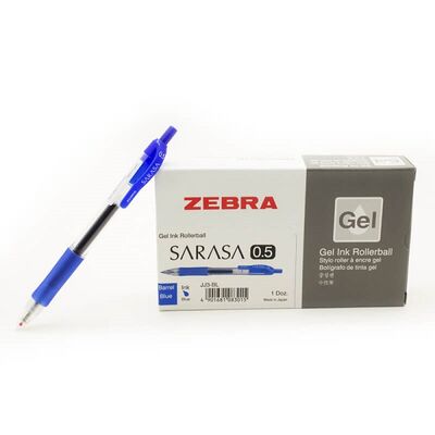 قلم، زيبرا، قلم حبر جل  (ساراسا كليب)، 0.5 مم، ضغاط، ازرق، 12حبة/علبة
