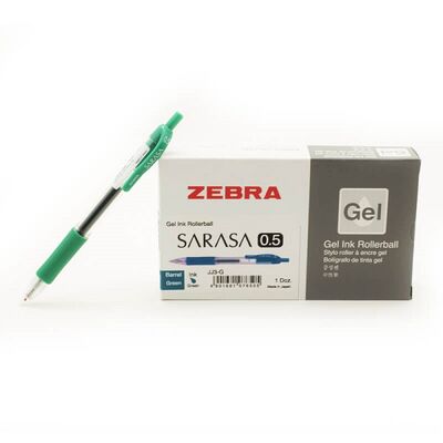 قلم، زيبرا، قلم حبر جل  (ساراسا كليب)، 0.5 مم، ضغاط، اخضر، 12حبة/علبة