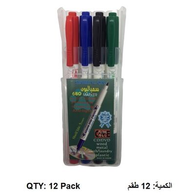 قلم ثابت، سمبا لايون 680، راس مستدير، قلم ذو راسين، 4 حبة/ طقم، 12 حبة/علبة