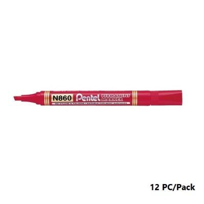 Permant Marker, Use To Mark On Most Surfaces , Pentel, N860-B, Maxiflo,Chisel Nip, Red, 12 PC/Pack