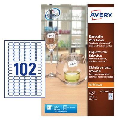 Labels, AVERY, Removable Price label, 26 x 16 mm, White