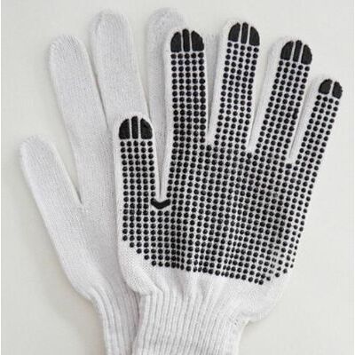 Safety Zone, Working Gloves, Cotton, Dotted With Black PVC, 12 Pair / Pack