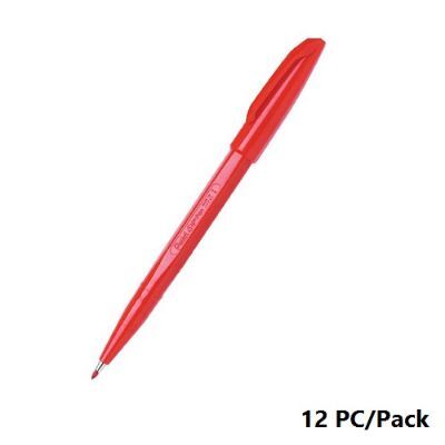 قلم التوقيع، بنتل، سن اكريليكيه رفيعة، 2.0 مم، ريشة ليفية، احمر، 12حبة/علبة