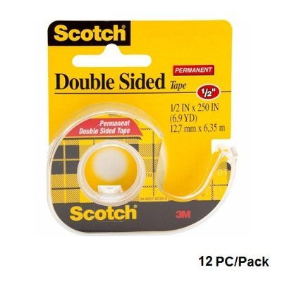 Tape, SCOTCH, 3M, Double Sided Tape, 0.50 in ( 1.3 cm )X7.00 yd ( 6.40 m ) , Clear, 12 PC/Pack