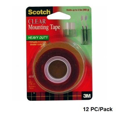 Tape, SCOTCH, 3M,Mounting Roll,Heavy Duty, 1.00 in ( 2.54 cm )X 60.00 in ( 152.40 cm ), Clear/Red, 12 PC/Pack
