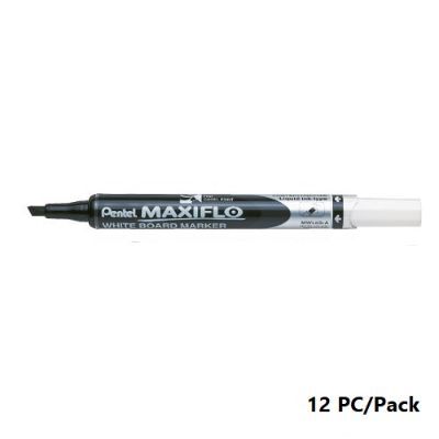 Whiteboard Marker, Pentel, MWL6S-A, Maxiflo,1.5/4.7 mm, Chisel Nip, Black, 12 Pc/Pack
