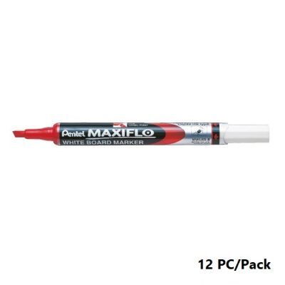 Whiteboard Marker, Pentel, MWL6S-B, Maxiflo,1.5/4.7 mm, Chisel Nip, Red, 12 Pc/Pack