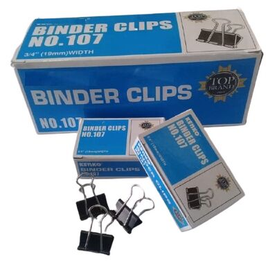 Clips, Jingling, Binder Clips No.107,  3/4" in ( 19mm ), Black, (Pack of 12 boxes)