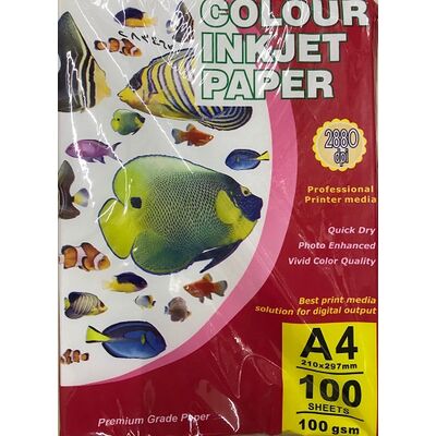 Colored Paper, Color Inkjet Paper, 100 gsm, A4 (100 sheets), Matte Paper, White