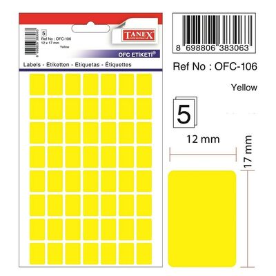 Labels, TANEX, 10 Sheet / bags, Desktop Sticker 12*17 mm, Yellow Neon , 30 Bags/ Pack
