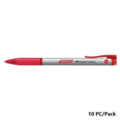 Pen, Faber-Castell, Grip X10 Ball Pen, 1.0 mm, Red, 10 Pcs/Pack