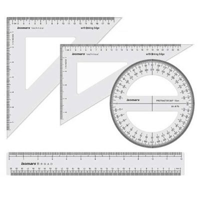 Ruler, Drawing/Measuring Instrument Set, Size: 10"x12", Clear, Set of 4