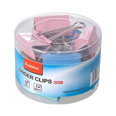 Colorful 1.00-inch (50mm) Binder Clips: Pack of 12