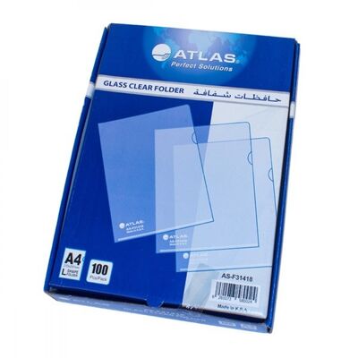 Documents Covers, Atlas, File Pocket, Clear L side Open, A4, Transparent , 100 PC/Pack