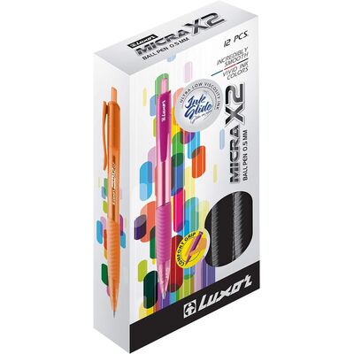 قلم، لكسور، مايكرا x2,  قلم جاف، أسود، 12حبة/ علبة