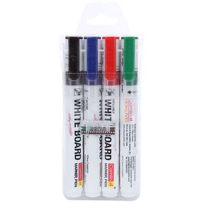 Whiteboard Marker, 1.5 - 3 mm, Round Tip, Assorted Color, 4 Colors/Box