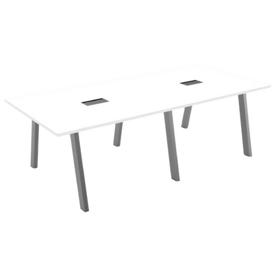 طاولة إبتكار للإجتماعات، مستطيلة،  فتحة لإدارة الكابلات (أرجل معدنية) -  أبيض 240سم