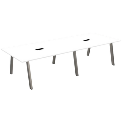 طاولة إبتكار للإجتماعات، مستطيلة،  فتحة لإدارة الكابلات (أرجل معدنية) -  أبيض 320سم