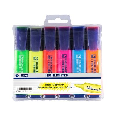 Highlighter Marker, STA, 1 - 5 mm, Chisel Tip, 6 Colors, 8 PC/Pack