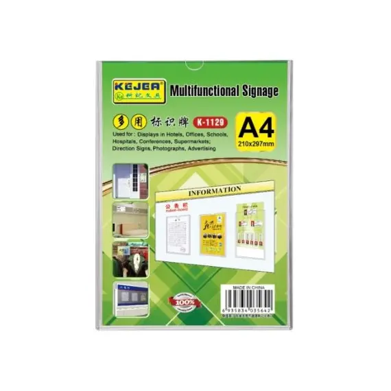 Desk Organizer, KEJEA, Multifunctional Signage (Card Stand) K-1129, A4, Plastic, Clear
