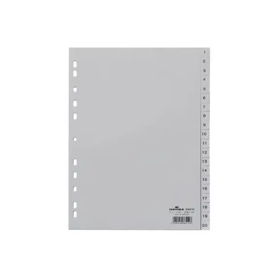 Divider, DURABLE, Index Divider, PVC, A4, 1-20 Numbers, Gray
