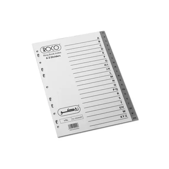 Divider, ROCO,  Index Divider, PVC, A4, A-Z dividers, Gray