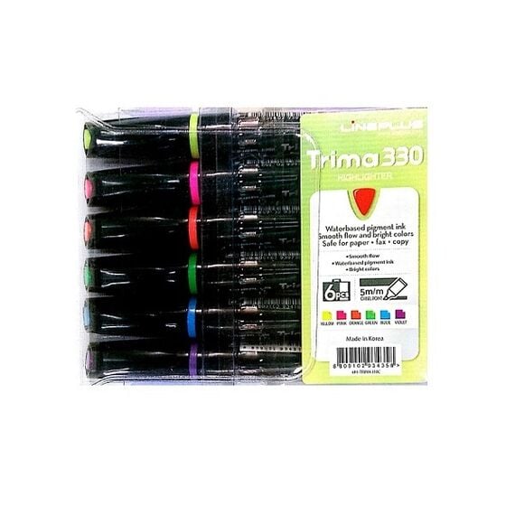 قلم تظليل، لاين بلس، راس مشطوف 1-5 مل ،علبة 6 الوان