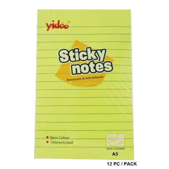 Memo Paper, YIDOO, Lined Sticky Note, (150x200mm)  A5, Yellow, 12 PC/Pack